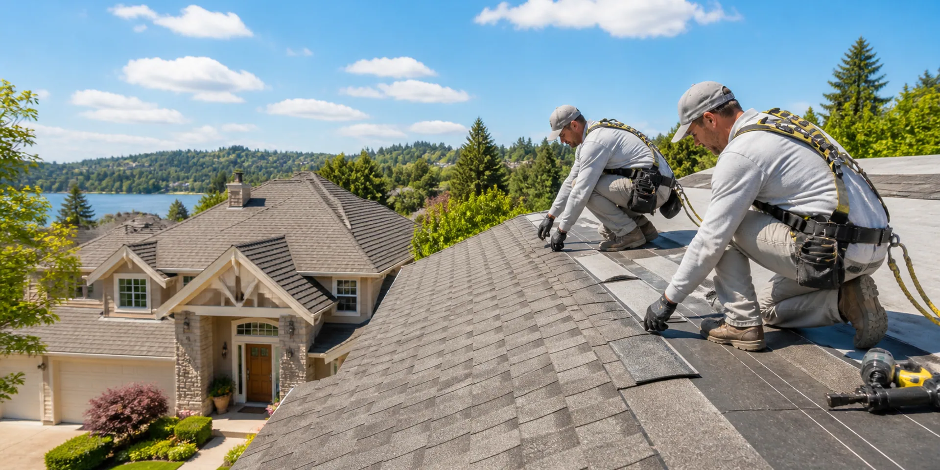 Dimensional asphalt shingle roof on a home under construction
