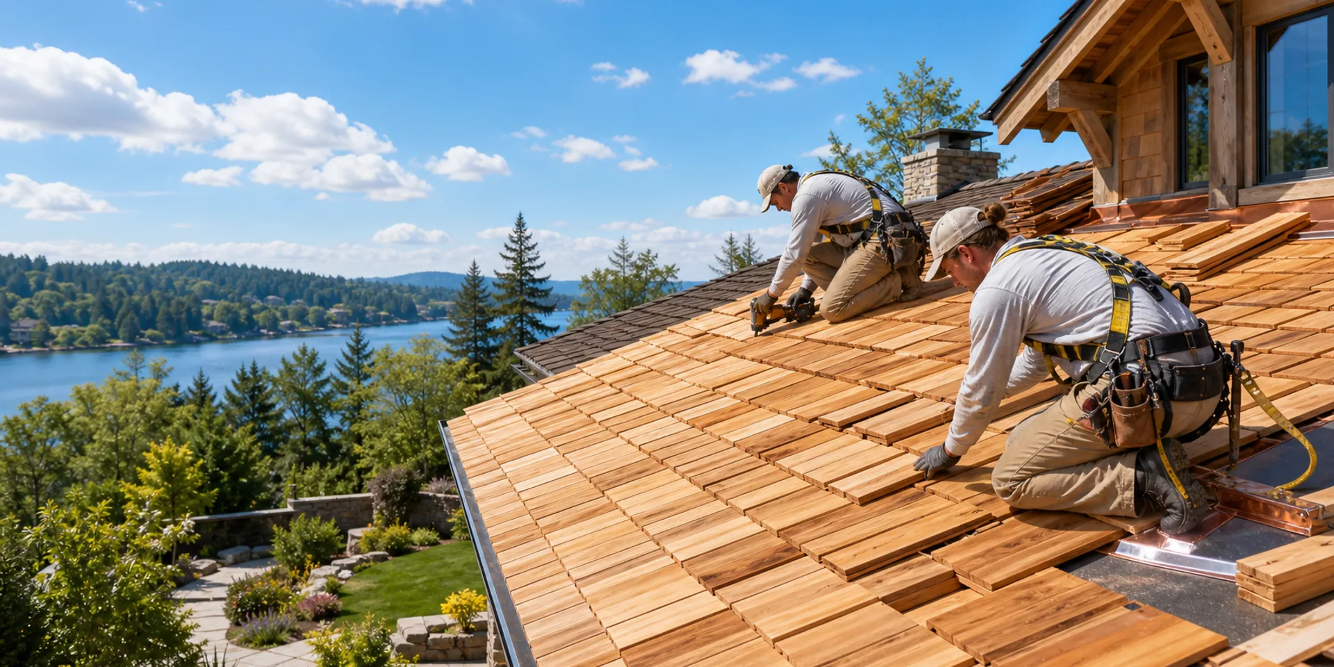 Home with wood-style shingle roofing