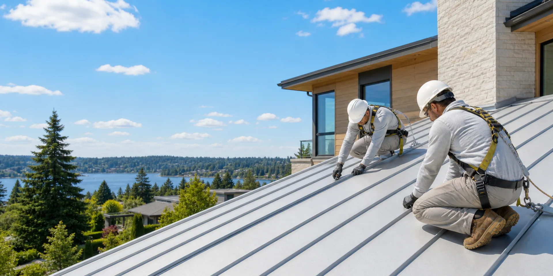 Close-up of standing seam metal roofing panels