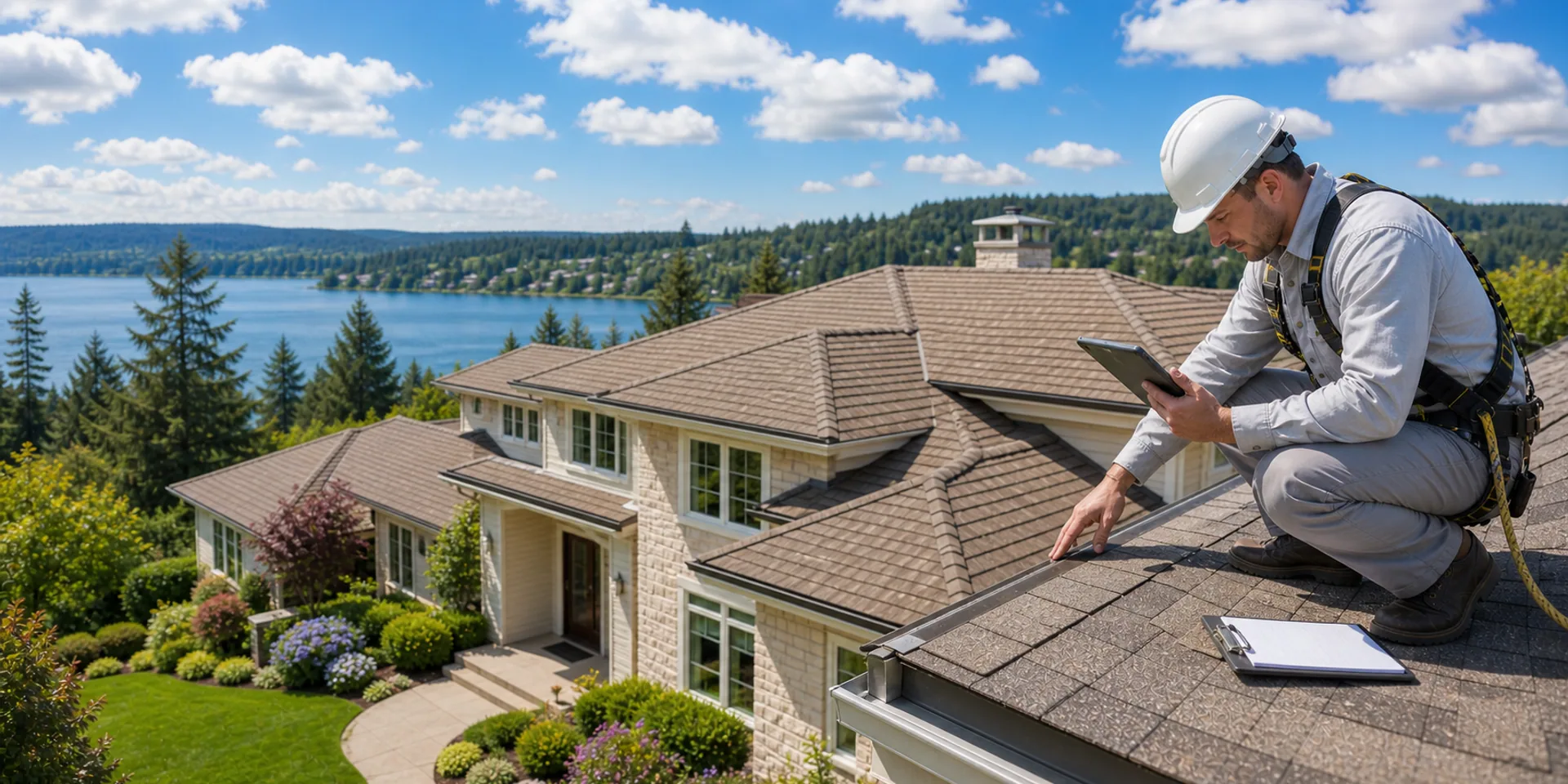 Roof inspector documenting a home roof before a property sale