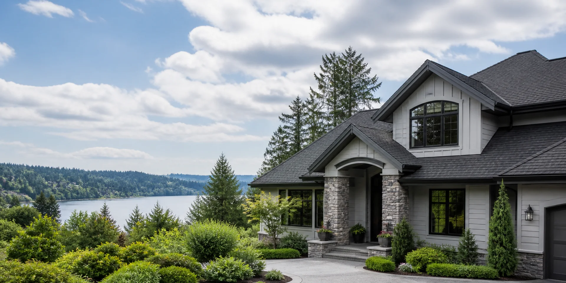 Completed charcoal roof overlooking Lake Oswego