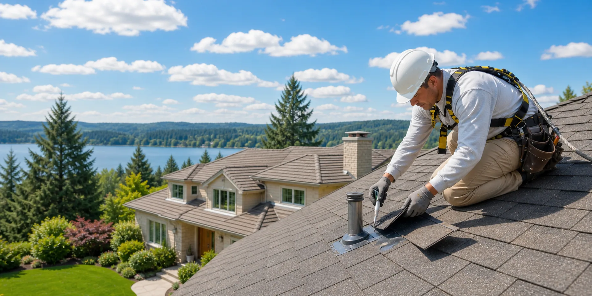 Roofer tracing and repairing a leak on a shingle roof