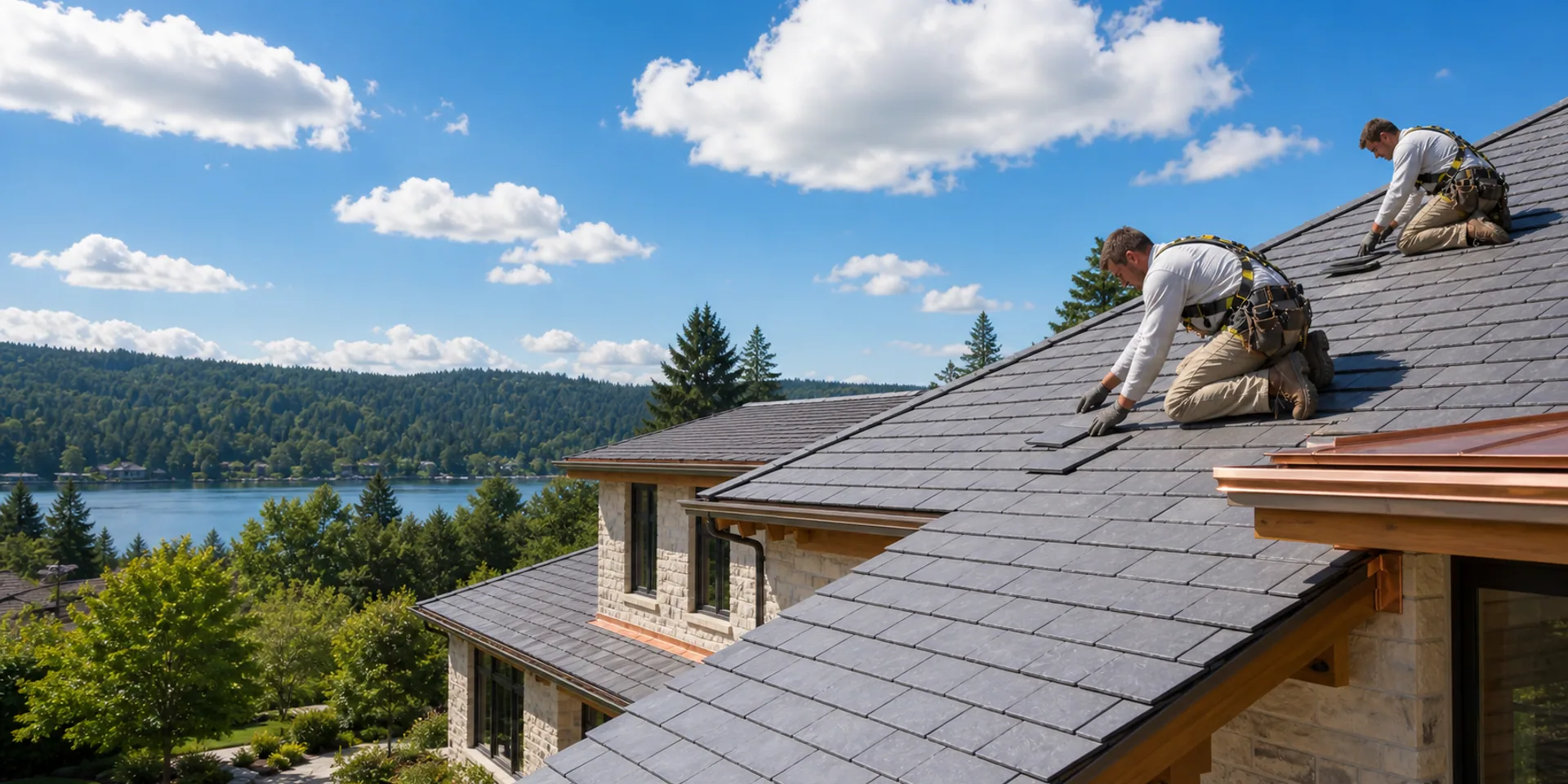 Upscale Lake Oswego home with dark premium roofing